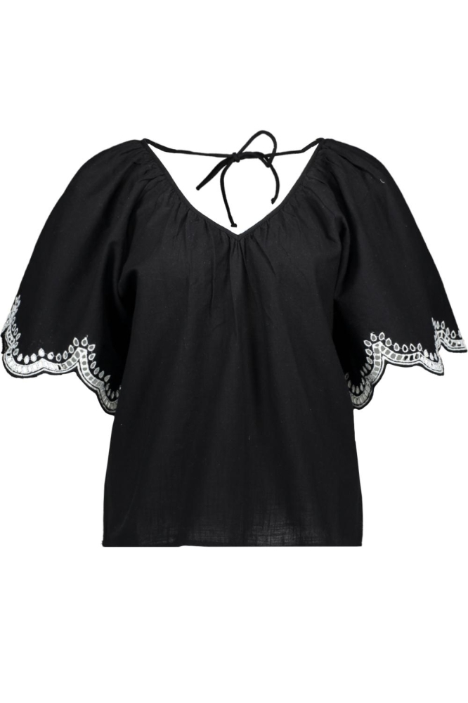 VMDIANA 2/4 V-NECK TOP WVN BTQ 10329098 BLACK/SNOQ WHITE